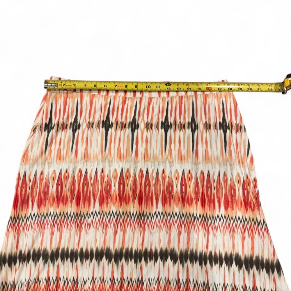 Chico's Bohemian Maxi Skirt 2 L/XL Abstract Ikat Print Handkerchief Hem Flowy